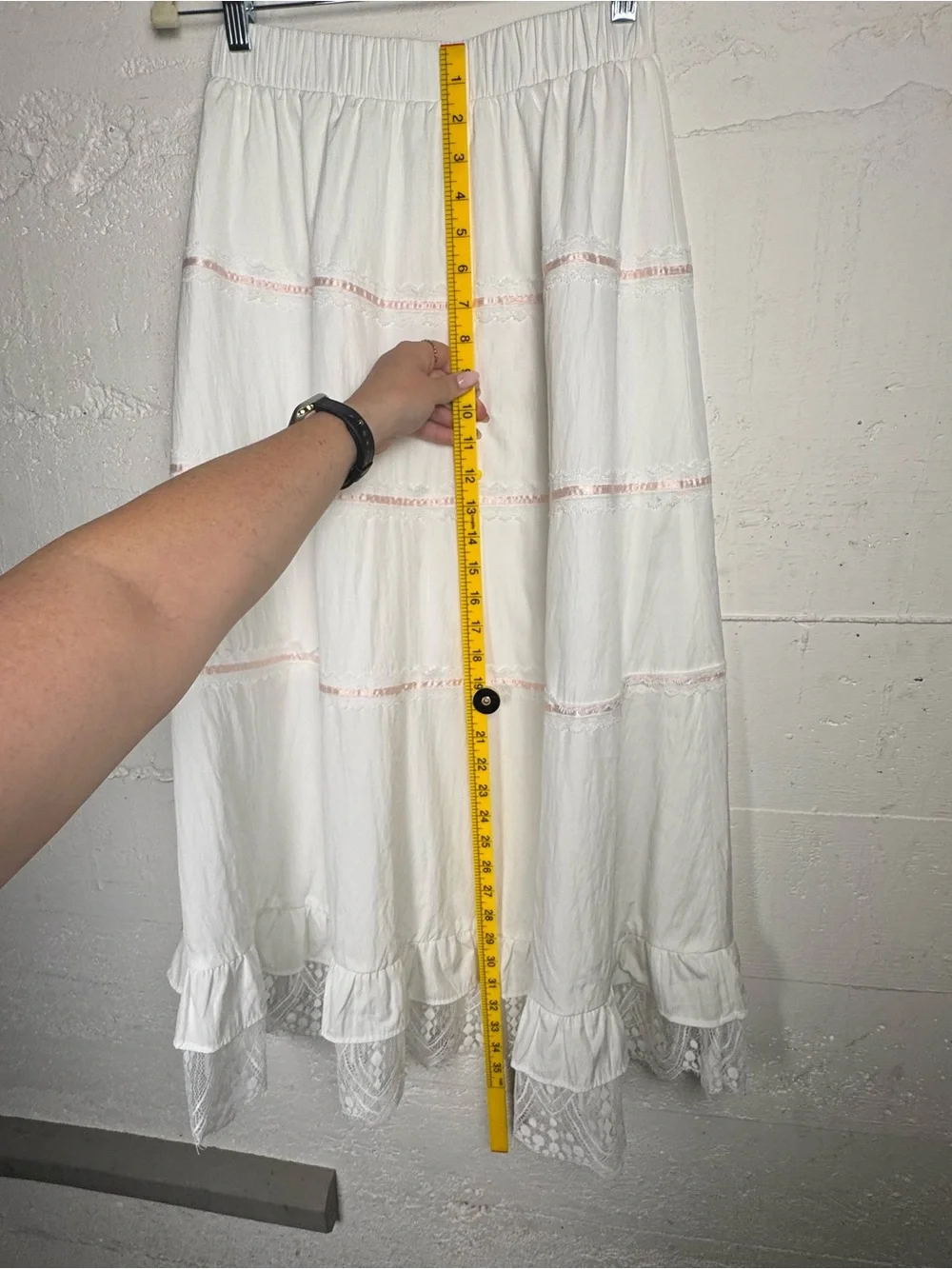 Dazy White Tiered Maxi Skirt with Lace Trim Cottagecore Petty Coat Lined Size M